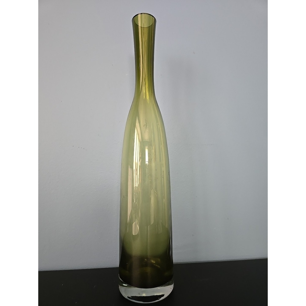 Vintage Large 18" Green Hand Blown Glass Vase Impressively Big